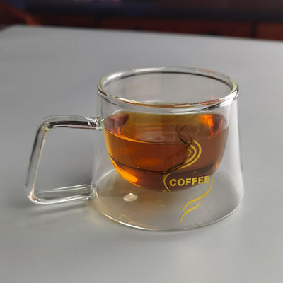 kwaliteit 200 ml Borosilicaat Dubbellaag Glas Koffiekop Met Gouden Logo fabriek