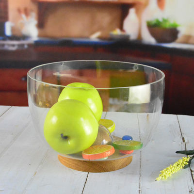 kwaliteit 9" Crystal Storage Glass Salad Bowl ontworpen met handgeblazen kristalglas en massief houten stand met een piekbodem die elke eetbeleving verbetert fabriek